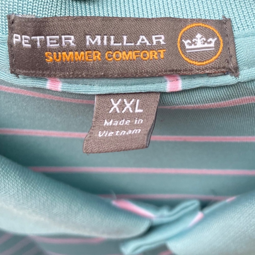 Peter Millar Whistling Straits Golf Polo Shirt Men's XXL Blue Pink Stripe Logo - Picture 6 of 8
